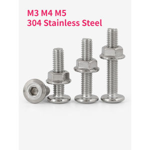 M3 M4 M5 304 Stainless Steel Large Flat Hex Hexagon Socket Allen Head Screw for Furniture Connect Joint Bolt Flange Nuts Combination Sets