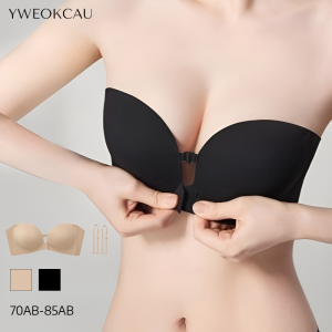 [YWEOKCAU]Front Buckle Strapless Bra Double Layer Small Chest Push Up Bra Non Slip Seamless Beautiful Back Invisible Foundation Lingerie