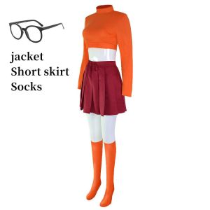 Movie Scooby Doo Velma Dinkley  Role Play Halloween Christmas Party Set Wig㏇X0413