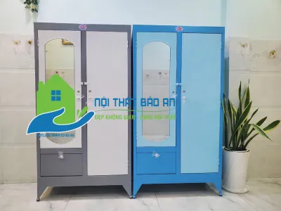 [HCM] Tủ sắt quần áo màu xanh dương cao 1m6 ngang 90cm nhiều ngăn có hộc khóa - Nội Thất Bảo An