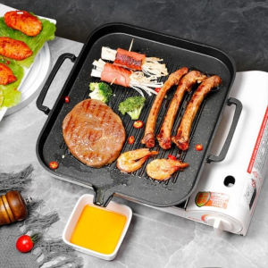 Korean BBQ Grill Hot Plate Non-Stick Barbecue Pan Maifan Stone Cookware Cooking Frying Fry Dishes with Oil Drainage
