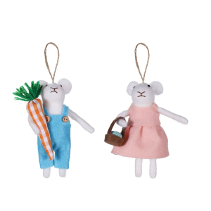 Set Of 2 Handmade Felt Mouse Pendants Christmas Tree Hanging Ornaments Tiered Tray Decorations Holiday Supplies