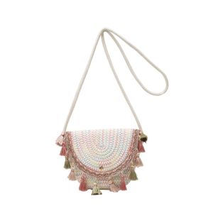 FGBP ic Button Straw Tassel Crossbody Bag Embroidery Retro Summer Beach Saddle Pouch Handbag Large Capacity Ethnic Style Woven Bag Female