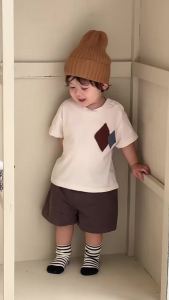 Boys summer thin suit 2026 New clothing for children summer wear Korean-style childrens clothing baby appliques T Shorts set