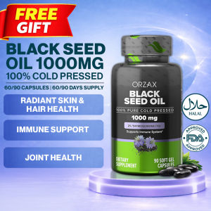 Black Seed Oil 1000 mg Organic Cold Pressed Capsules Hair Skin Joints Rich in Omega 3 6 9 Gluten-Free 60 or 90 Soft Gels Capsules Halal Expiry 2028 ORZAX
