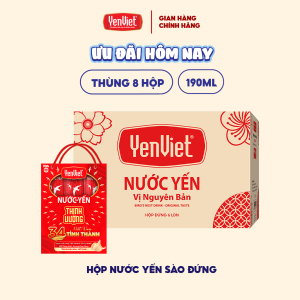 Thùng 8 hộp 48 lon nước yến sào đường phèn Yến Việt bổ sung dưỡng chất làm quà tặng sang trọng 190ml/lon
