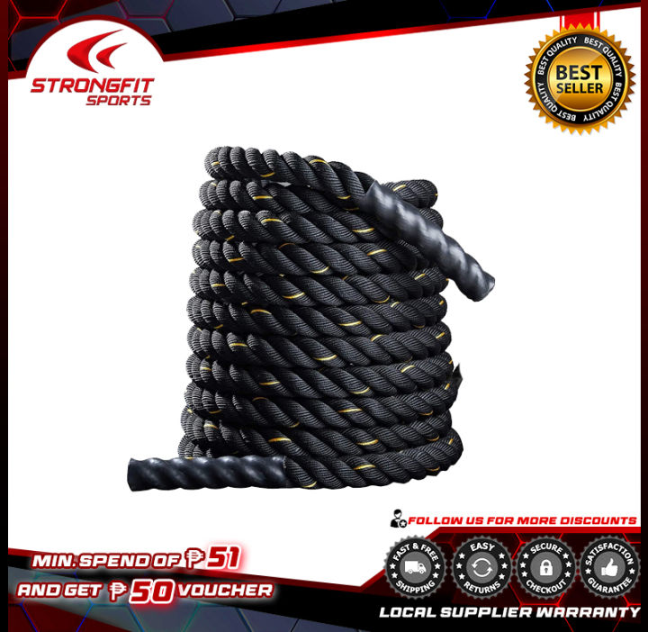 Strong Ropes 30 Inch Strongfit Battle Ropes for Core Exercise (30 ft× 2 inch) pure black ...