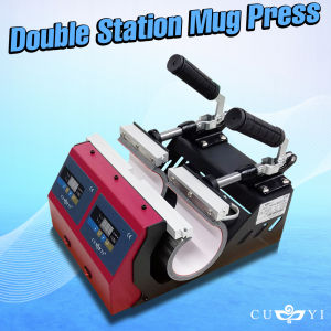 CUYI Double Heat Mug Press Machine Red 11oz Double Station Mug Press (2in1 Heat Pad)