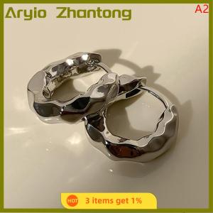 Aryio Vintage Cold Color Thick Metal Exaggeration Hoops Earrings Irregular Wave Concise Geometry Hoop Earrings For Women Girl