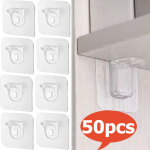 50pcs Transparent Adhesive Shelves Partition Holders / Punch Free Kitchen Bathroom Non Trace Stickers Holder/ Support Sticky Hook / Seamless Pasted Laminates Support