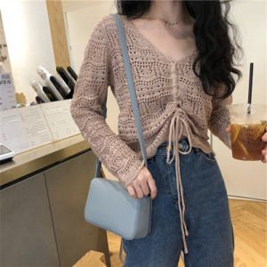 SIS 2025 New Style Loose Round Neck Blouse Women Short Sleeve Knitted T- Shirt  Hollow out Top
