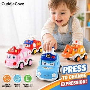 CuddleCove Kids Press And Go Police Car Fire Truck Toy Inertia Vehicle No Battery ABS Car Gift
