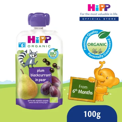 HiPP Organic Plum Blackcurrant in Pear Fruit Pouch (Gluten Free) 100G