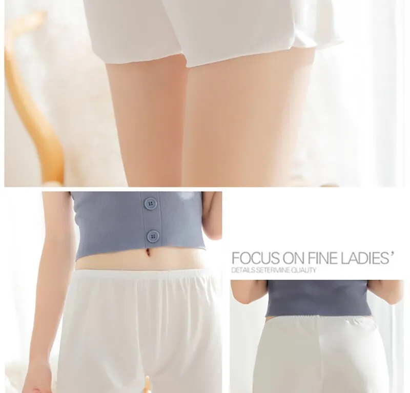 FINETOO L-2XL Plus Size Silk Shorts Under Skirt Sexy Lace Anti
