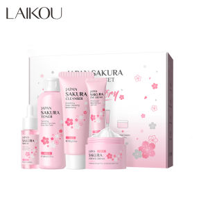 LAIKOU Japan Sakura 5pcs Large Size Skincare Set Hydrating Smooth Fine Lines Even Skin Tone Heal Dry Skin