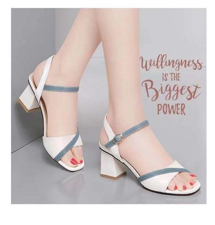 Bestseller Korea Women Block Heels SImple Ankle Strap Simple PU Sandals  Lazada PH