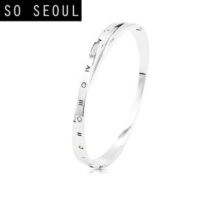 SO SEOUL Roman Numeral Intertwine Encrusted Diamond Simulant Rhodium/Rose Gold Side Hinged Bangle