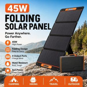 Foldable Solar Panel Charger Usb C Dc Output Waterproof Outdoor Hiking Powerbank Support Emergency Use