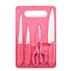 5Pcs Knife Set with Chopping Board Kitchen Knife Set Stainless Steel Fruit Knife Cutting Board Set