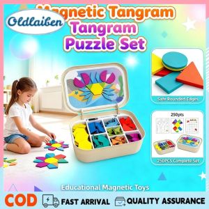 Magnetic Tangram Building Blocks Geometry Puzzle Toy Set Learning Shapes Kids Montessori Travel Storage Box
