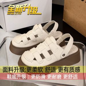 Hole Shoes Womens Toe Cap Half Slippers Outer Wear Two-Way Sandals for Women 2024 New Summer Platform Beach Roman Shoes