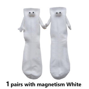 2 Pairs Magnetic Socks with Hands Women Men Fashion Black White Funny Cute Cartoon Eyes Couple Mid-tube Cotton Socks for Gifts