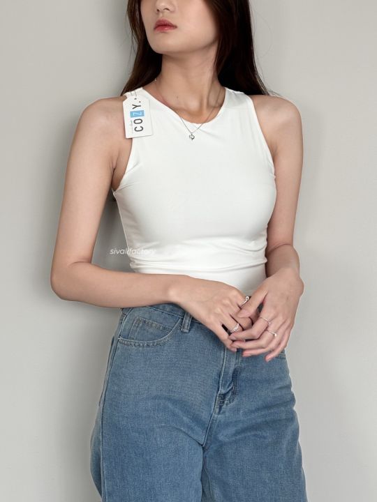 SIVALI Halter Crop Tanktop - Basic Inner Tanktop High Neck Jersey ...