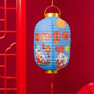 VISIONN Cute Rabbit Chinese Style Lantern Chinese Style Traditional Festival Round Paper Lantern DIY Lantern Portable Festival Antique Lantern Mid-Autumn Festival