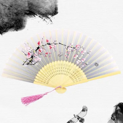 OKKFINE Silk Chinese Japanese Folding Fan Bamboo Colorful Vintage Style Folding Fan High Quality Tassel Elegent Female Fan Shank Classical Dance Fan Home Decoration
