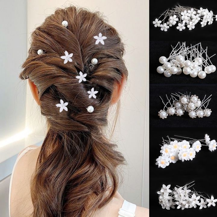 20Pcs/Set Pearl Crystal Flower U-shaped Pins Metal Hair Clips