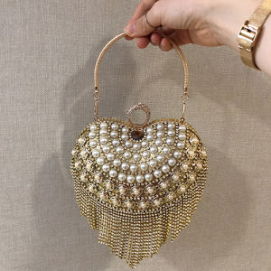 Heart Shape Style Glitter Crystal Diamond Ring Clutch Top-Handle bag Set With Diamond Pearl Dinner Evening Bag Woman Party Banquet Wedding Bag Chain Tassel Shoulder Bag#2019-105