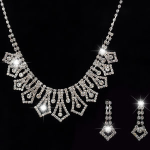 Hot Sale Handmade Diamond Necklace Jewelry Silver Crystal Full Diamond Jewelry Set