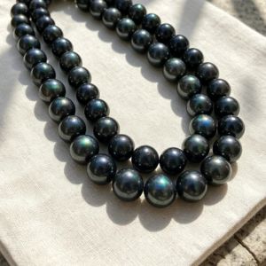 Nearly Round Pearl Necklace Genuine Black 18"12-15mm 925 Sterling Silver