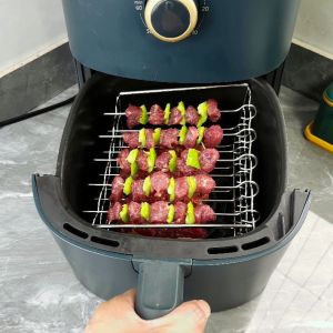 Giá Nướng Thịt Xiên Cho Nồi Chiên Không Dầu 3 Tầng 15 Cây Xiên Inox 304
