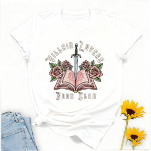 [Local Stock] HBESTY  Villain Lovers Book Club Graphic T-Shirt Dark Romance Sword Pink Rose Vintage Short Sleeve Casual Novel Reader Summer Gift Tee