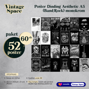Poster rock monokrom A5 Paket 52 pc / poster dinding aesthetic