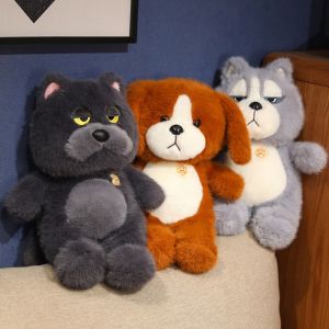 COPOTIYA Big Belly Sitting Dog Plush Toy Blue Cat Lazy Cute Animal Sleep Pillow Plushie Raccon Toy Fluffy Grey Wolf Plush Doll Kids Gift