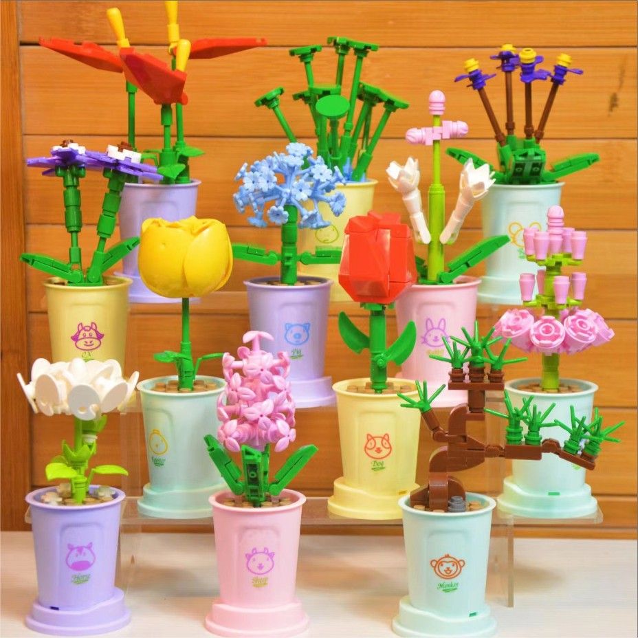 Mini Nano Flower Pot Building Blocks Set Model Table Decor Gift_voghion.com