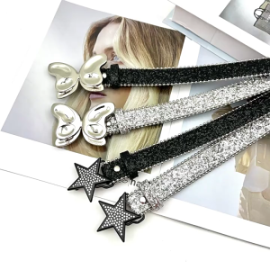 Dải thắt eo Gothic mát mẻ vành đai giản dị strass bướm eo ceinture lấp lánh vành đai bướm Blingbling vành đai dễ dàng