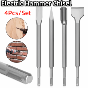 CMIEN7 4Pcs Pointed /Flat Bit Electric Hammer Gouge Groove Gouge Round Shank Hammer Drill Bit Practical Easy To Install Rotary Hammer Gouge Set Concrete Wall