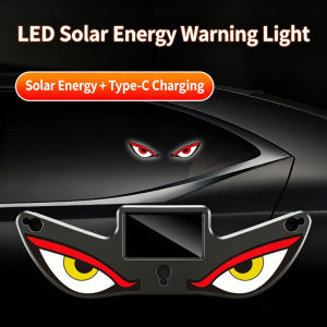 Solar Powered Demonic Eye Car Interior LED Window/Warning Lights Wireless Auto Decoration