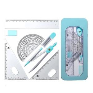 7Pcs School Geometry Compass Set Geometry Dawing Tool Set with Compass Set Square Eraser Math Protractor Refills