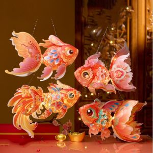 SDRYHTDH Glowing Goldfish Lantern DIY Handcrafts Handmade Chinese Glowing Handheld Lantern Portable Blessings Mid-Autumn Festival Lantern DIY Mid-Autumn Festival