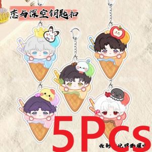 5Pcs/Pack Love and Deepspace Collectible Keychains Xavier Zayne Rafayel Caleb Sylus Ice Cream Acrylic Charms Stylish Anime Game Merch Accessories