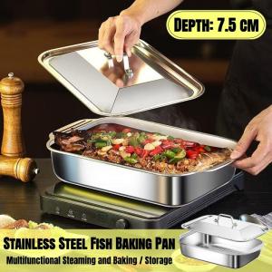 Stainless Steel Baking Pan Set with Lids-41x24 Deep Dish for Fish/Pasta/Grilling Oven & Dishwasher Safe Cookware
