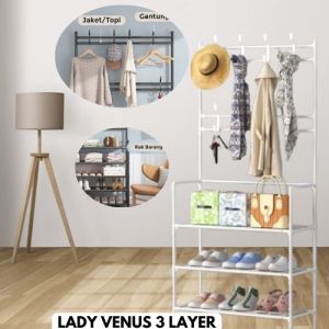 Stand Hanger Rak Gantungan Baju Rak Sepatu Tas Topi Rak Serbaguna 4 Tingkat / Rak Sepatu 4 Susun Stand Hanger Jaket Topi Tas Besi Millennial Tempat Penyimpanan Sepatu Serbaguna / VENUS PETITE UNIQ PORTABLE CLOTH RACK SHENAR - LEMARIMAJUJAYA