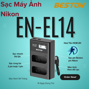 Bộ Pin Sạc EN-EL14 1500mAh Beston Cho Máy Ảnh Nikon D3100 D3200 D3300 D3400 D5100 D5200 D5300 D5500