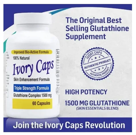 Ivory Caps Maximum Potency 1500 mg Glutathione Skin Whitening 60