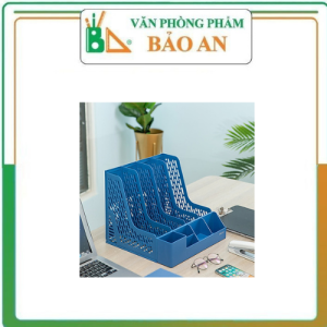 Set giá tài liệu 4 ngăn kèm hộp bút Deli - Xanh Dương/ Xám/ Đen - 78981