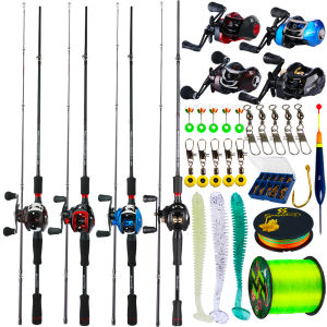 Tongkat Pancing Kombo Kit Lengkap 1.8M Casting Pancingan dengan 18 + 1BB Gulungan Baitcasting dan Aksesoris Memancing Umpan Lembut Dikepang Senar Nilon Flot Set Alat Pancing Kombo COD